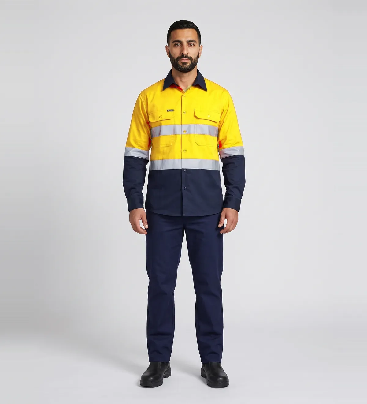 Hi vis work shirt from the NextGen catalogue on model